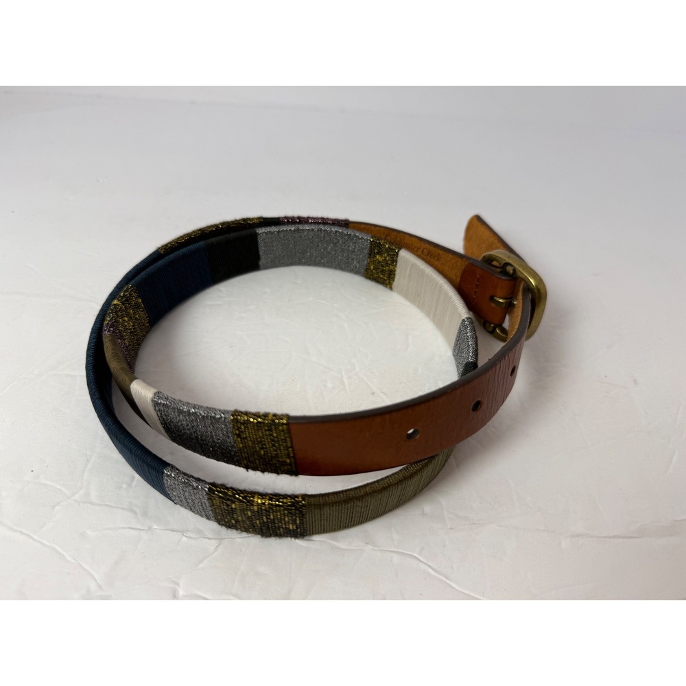 Coldwater Creek Brown Leather Skinny Belt Multi Color Metallic Wrap Small